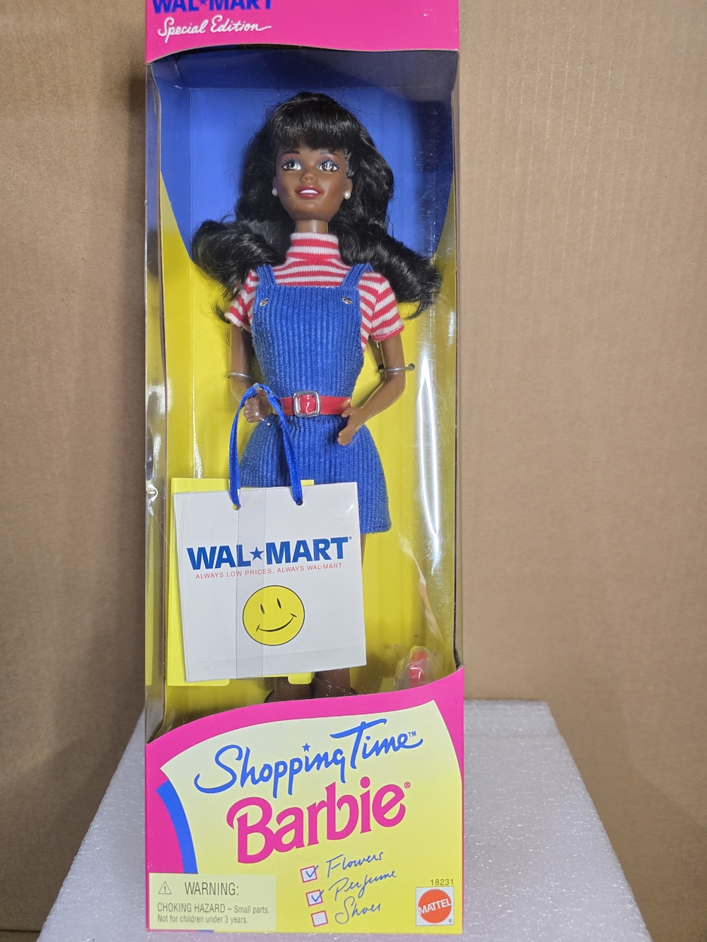 Mattel Shopping Time Barbie in Blue Overall Dress